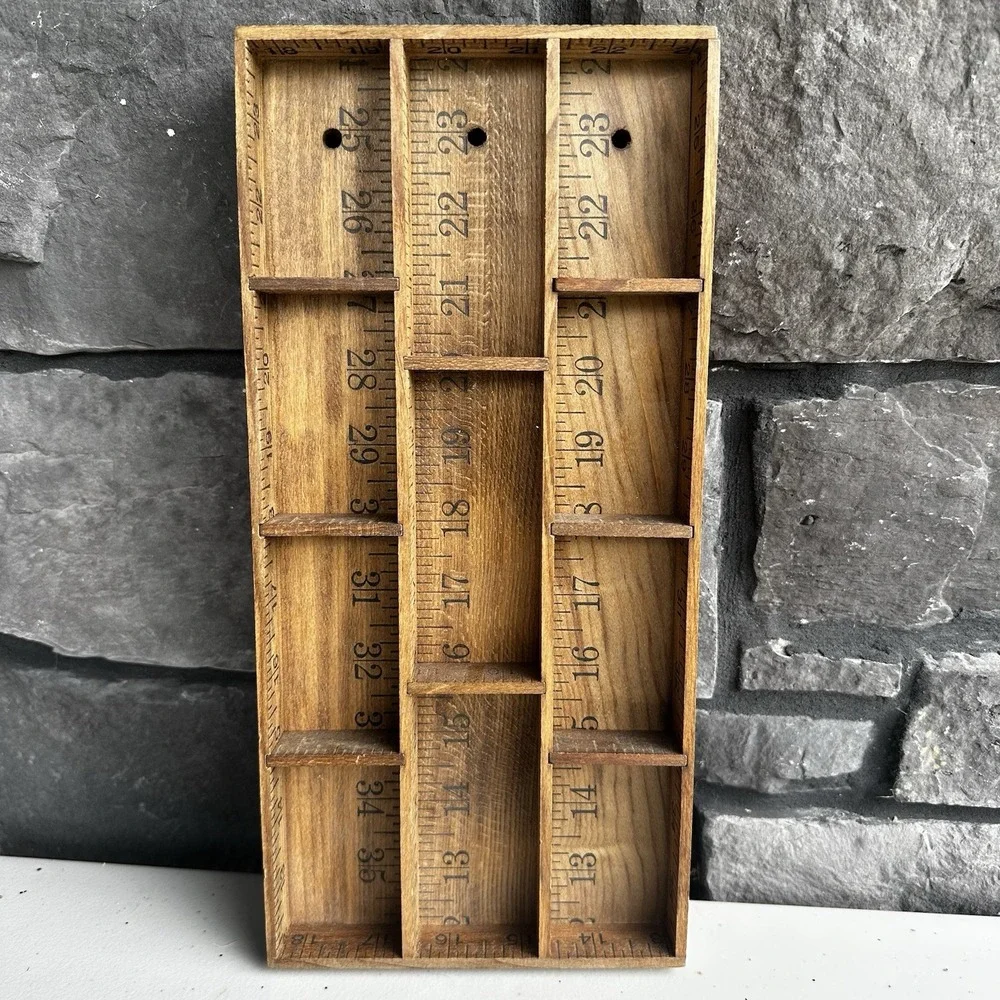 Vintage Upcycled Ruler Yard Stick Trinket Knick Knack Wall Shelf Cottage Granny